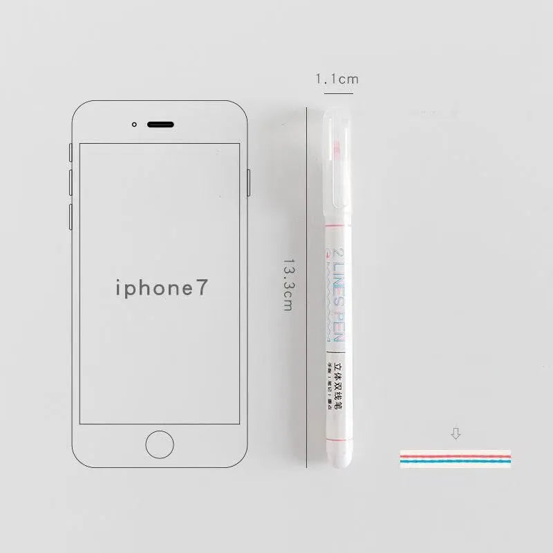 Stereo double line highlighter pen with 0.5mm fine tip, shown in multiple colour options.