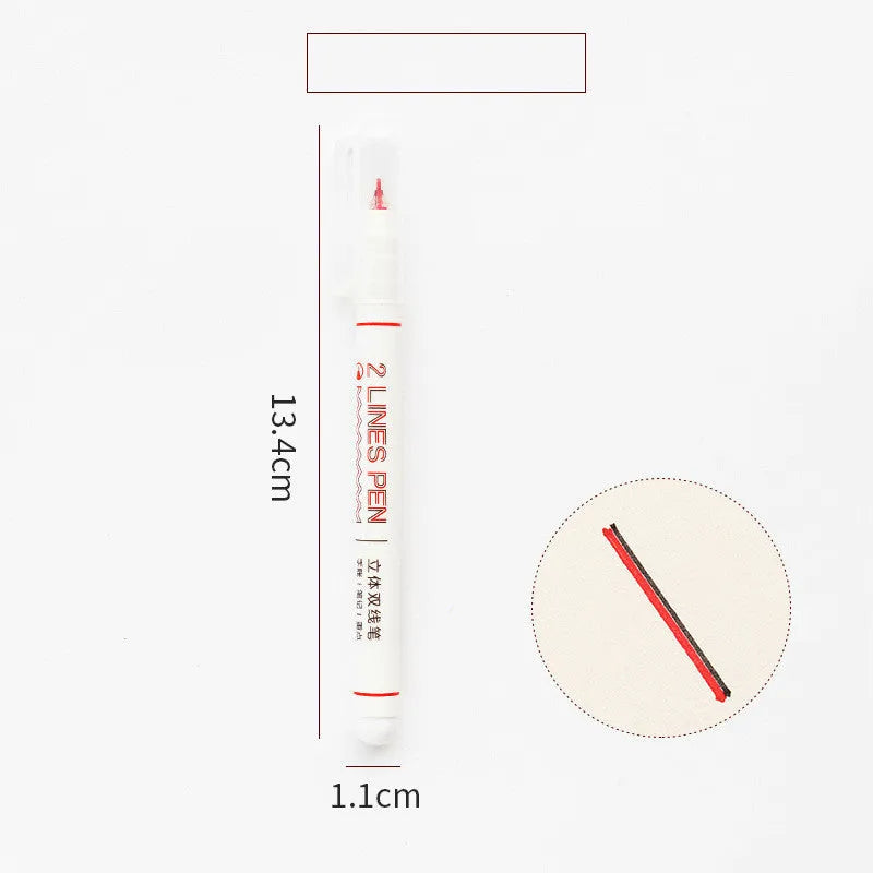 Stereo double line highlighter pen with 0.5mm fine tip, shown in multiple colour options.