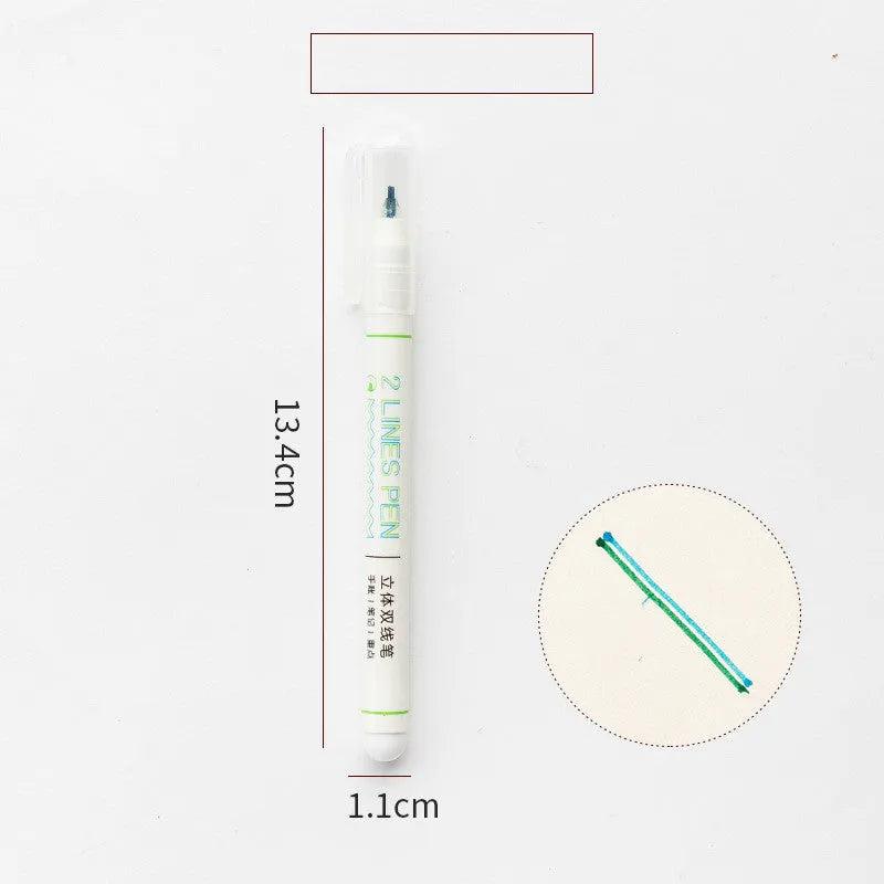 Stereo double line highlighter pen with 0.5mm fine tip, shown in multiple colour options.