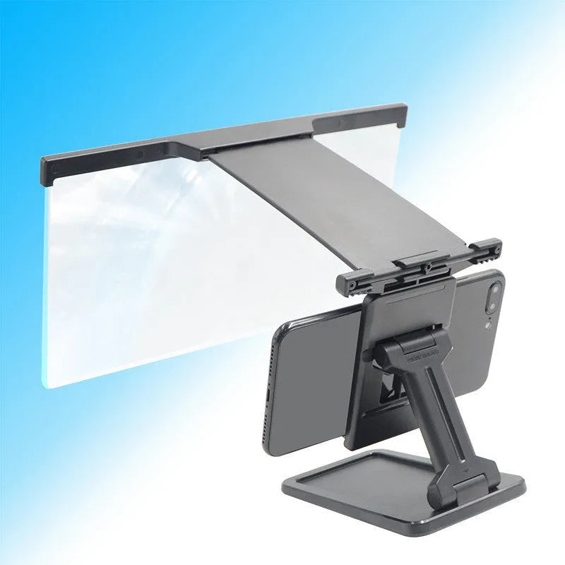 Black L20 split mobile phone screen magnifier with mounting bracket on a table