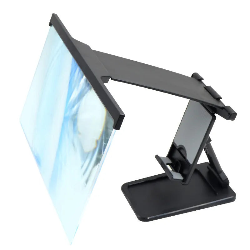Black L20 split mobile phone screen magnifier with mounting bracket on a table