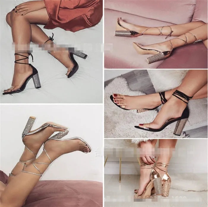 A pair of plastic high heels with a pointed toe, shown in black and gold colour options on a white background.