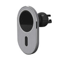Grey aluminium alloy car magnetic wireless charger for iPhone on dashboard
