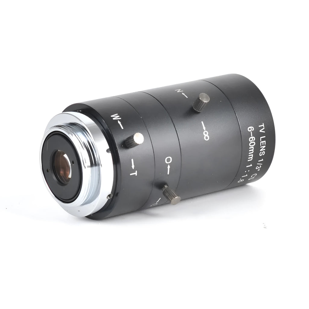 Black manual aperture 6-60mm CS mount CCTV lens with zoom and focus rings