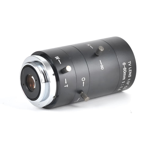 Black manual aperture 6-60mm CS mount CCTV lens with zoom and focus rings