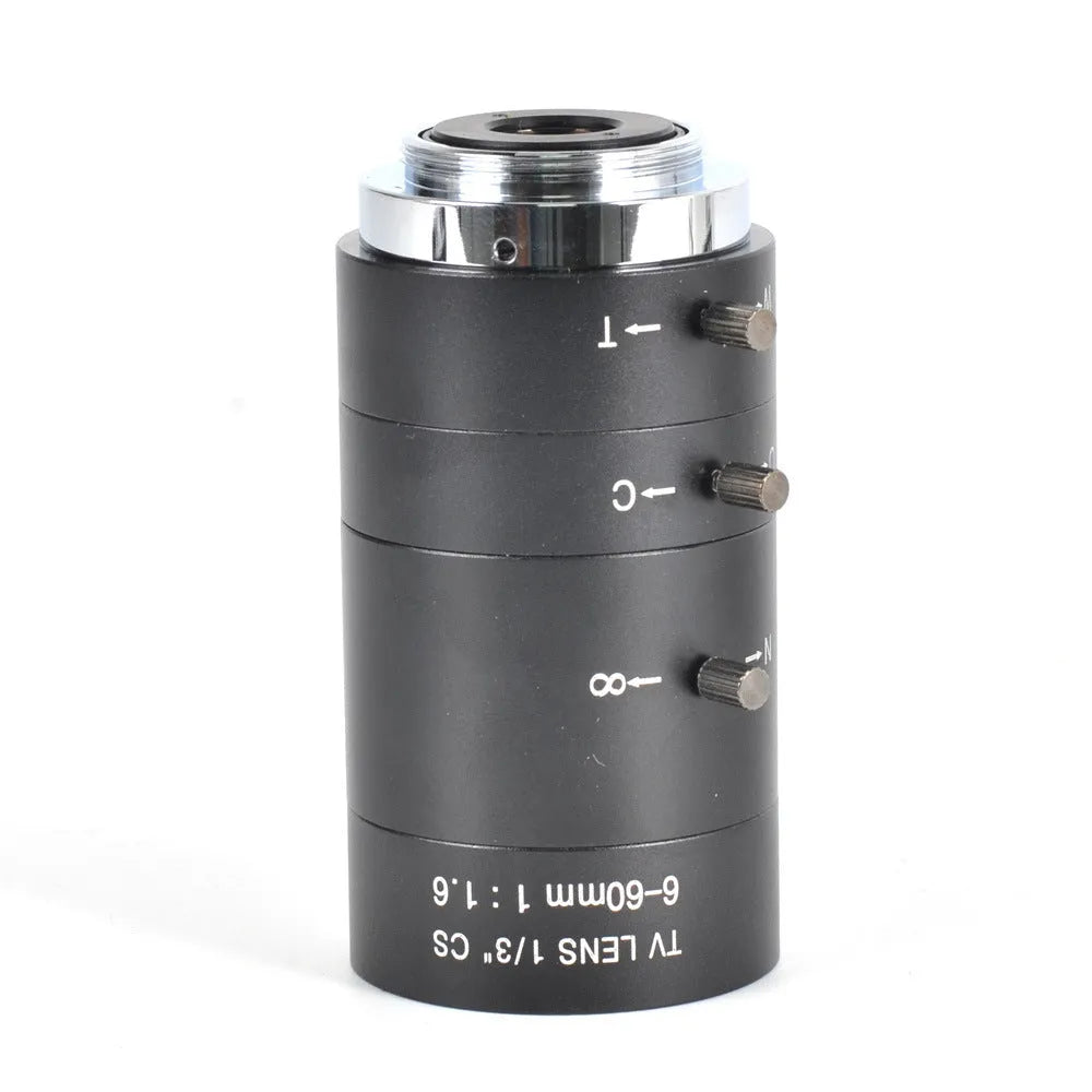 Black manual aperture 6-60mm CS mount CCTV lens with zoom and focus rings