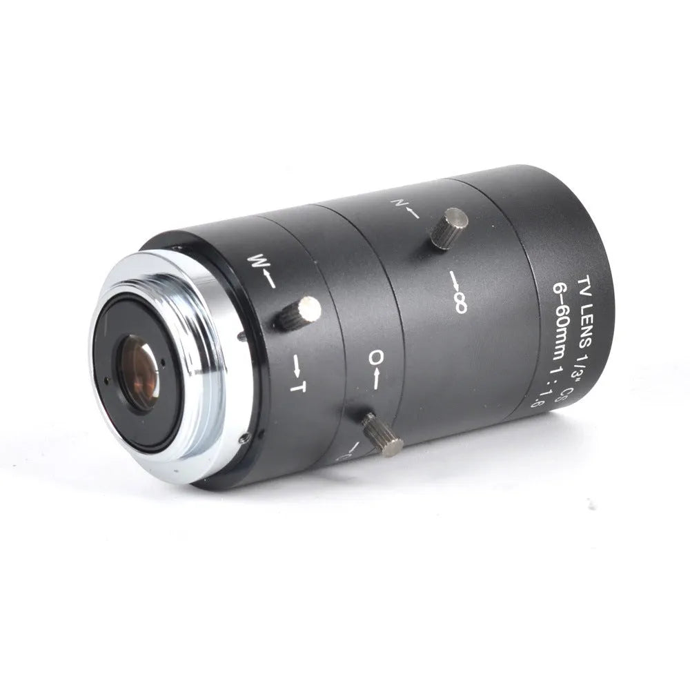 Black manual aperture 6-60mm CS mount CCTV lens with zoom and focus rings
