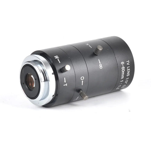 Black manual aperture 6-60mm CS mount CCTV lens with zoom and focus rings
