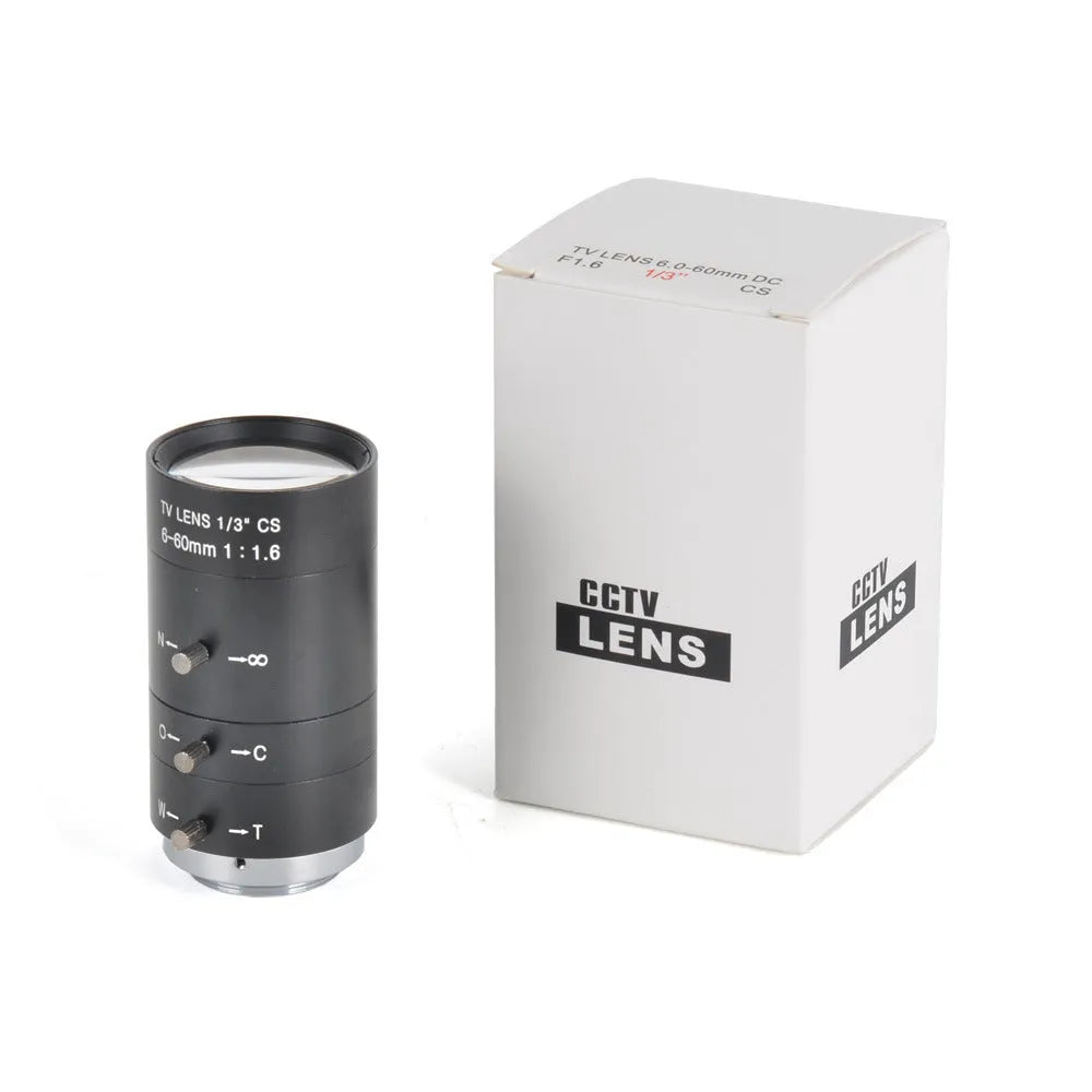 Black manual aperture 6-60mm CS mount CCTV lens with zoom and focus rings