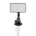 Black aluminium alloy LED video light for laptops with 96 LEDs and a display screen.