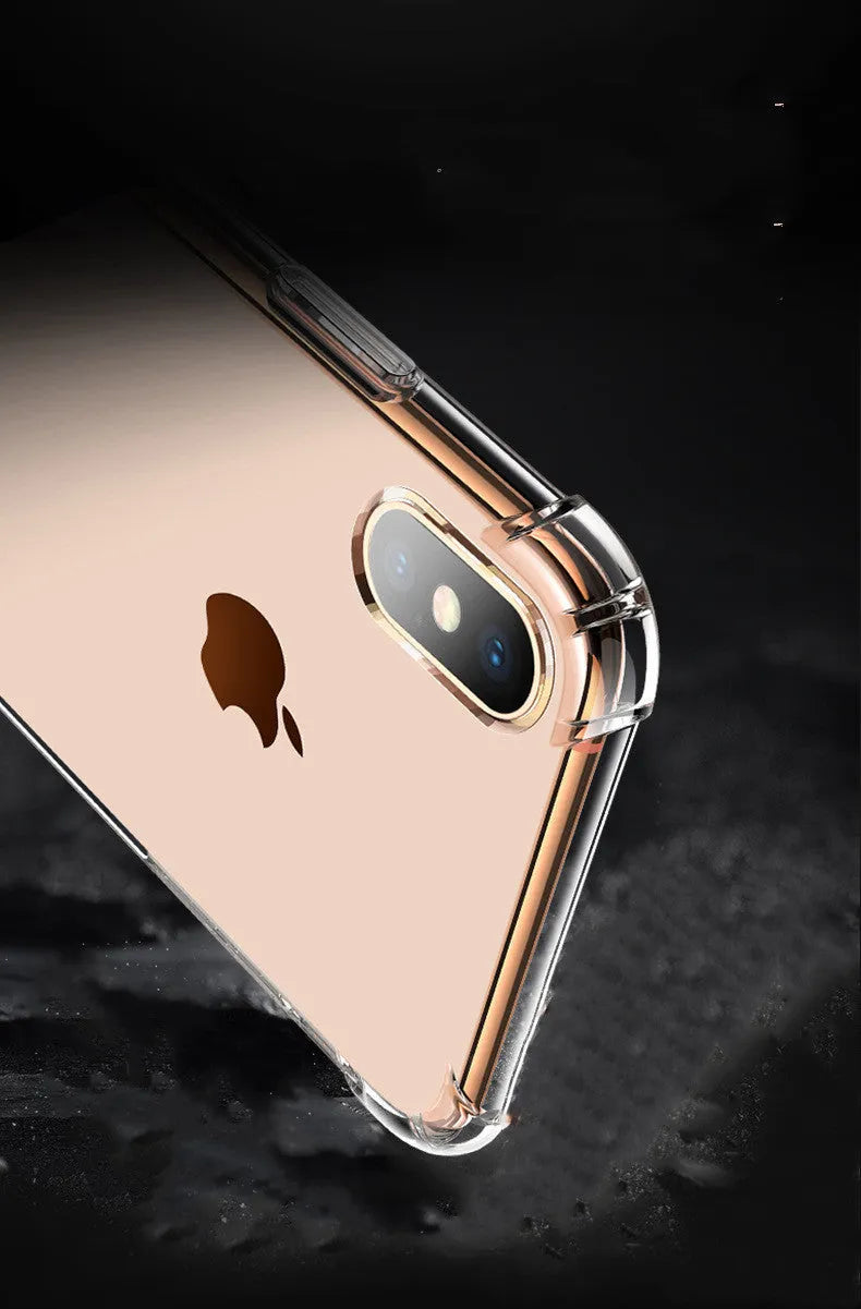 Transparent white TPU silicone protective case for iPhone, shown fitting multiple Apple phone models