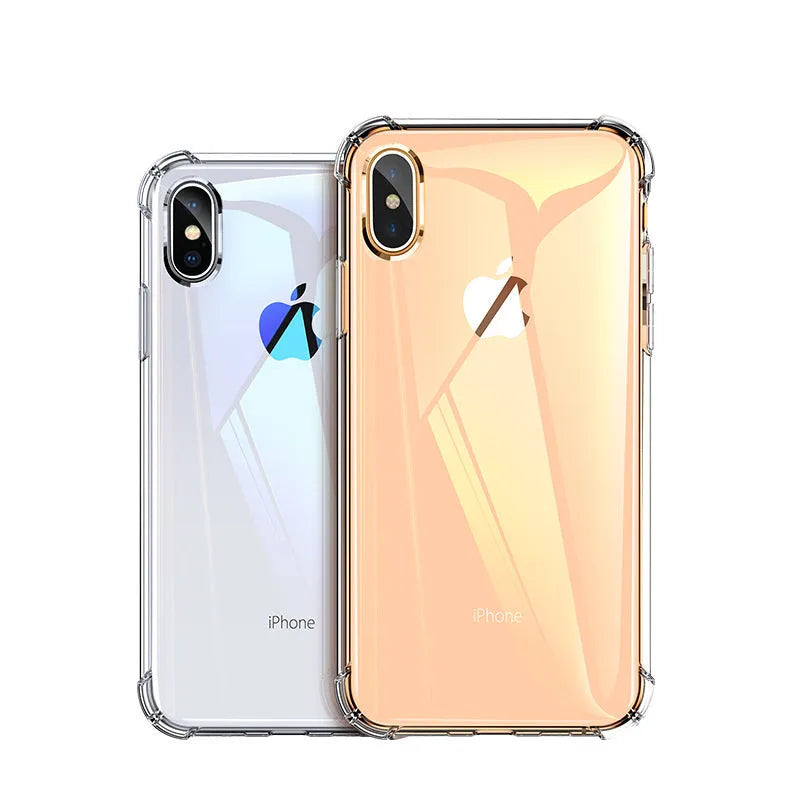 Transparent white TPU silicone protective case for iPhone, shown fitting multiple Apple phone models