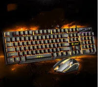 Limei Gtx300 wired USB gaming keyboard and mouse set in four colour options on a desktop.