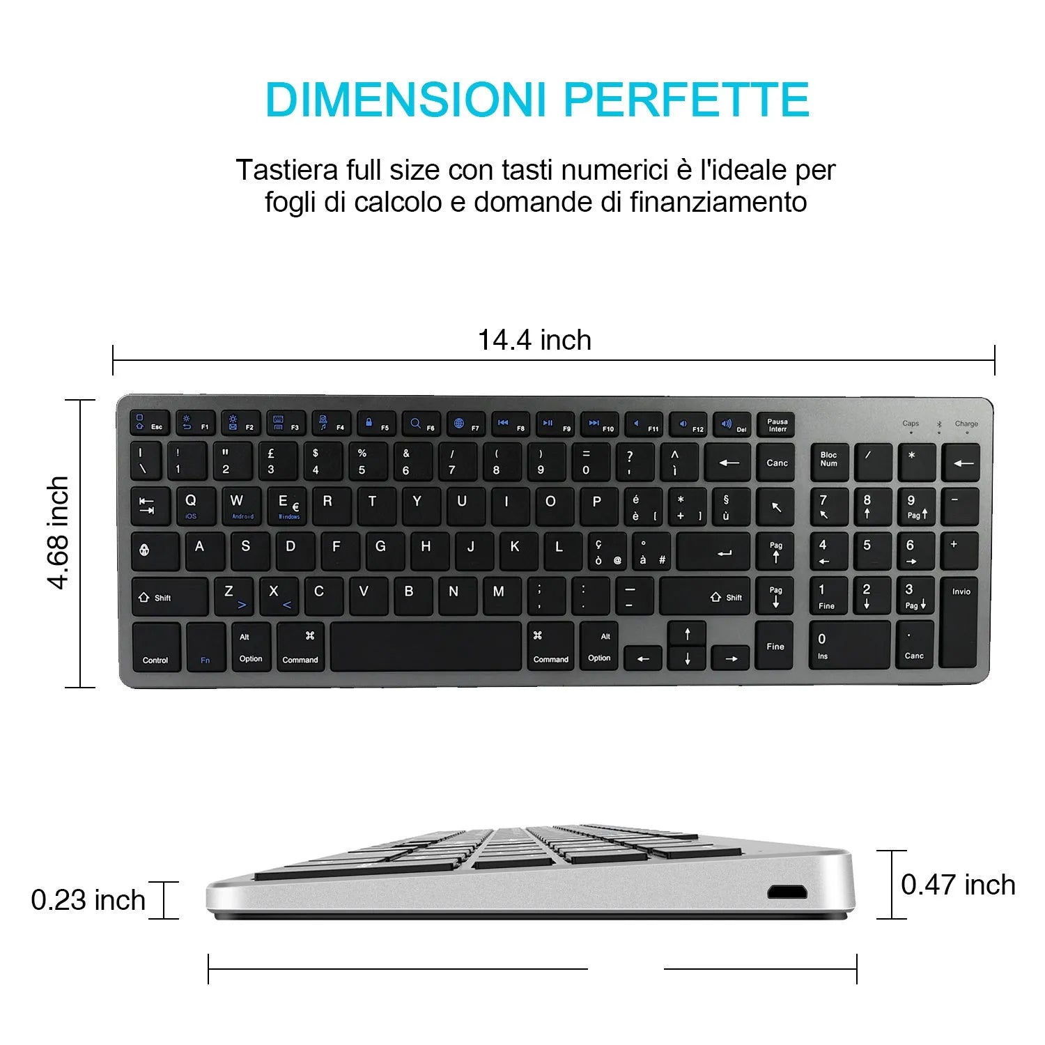 Ultra-thin white and black Bluetooth keyboard for tablets and mobile phones