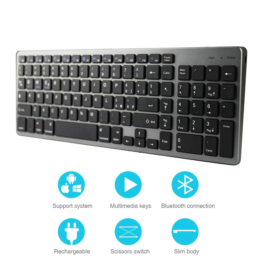 Ultra-thin white and black Bluetooth keyboard for tablets and mobile phones