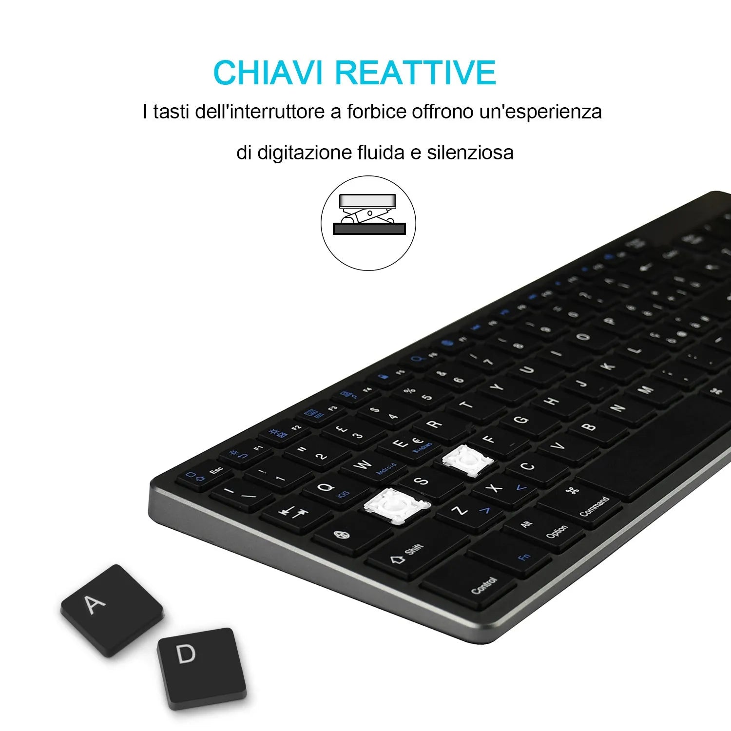 Ultra-thin white and black Bluetooth keyboard for tablets and mobile phones