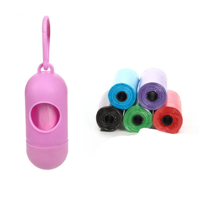 Pet waste bags in six colours showing black, blue, green, light blue, pink and red options