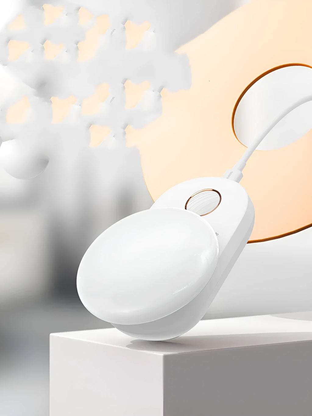 White rechargeable bedside night light with motion sensor and USB charging port