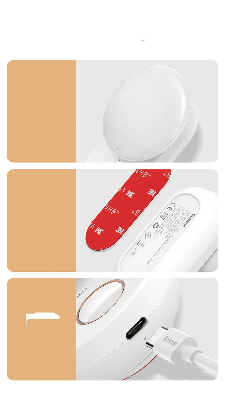 White rechargeable bedside night light with motion sensor and USB charging port