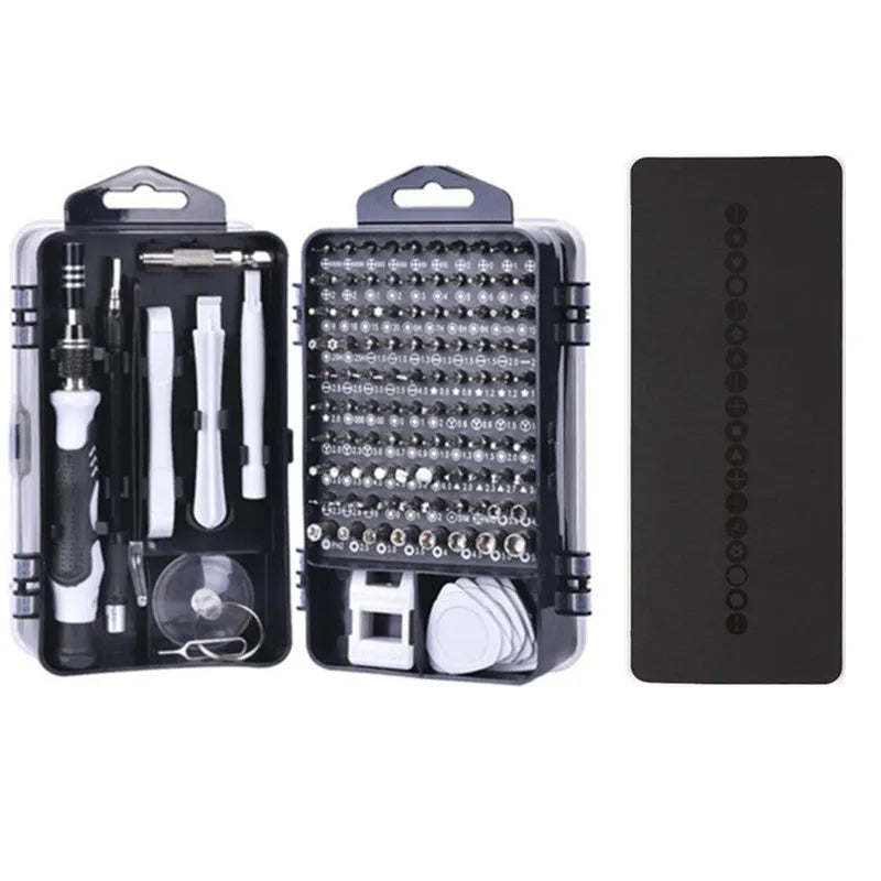 117 in 1 magnetic CR-V electronics screwdriver set with flexible extension in black, blue, or red box