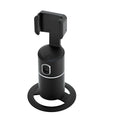 Black smartphone gimbal with clip mount showing 360-degree rotation for face tracking and video stabilisation.