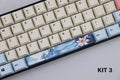 Single PBT plastic 6.25U space bar keycap for mechanical keyboards, shown in a selection of colours with dye-sublimated outline design.