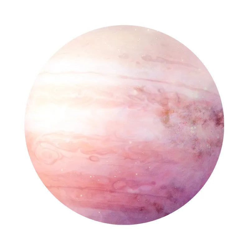 Circular natural rubber laptop cushion with celestial planet pattern on silk cloth backing
