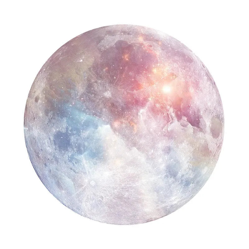Circular natural rubber laptop cushion with celestial planet pattern on silk cloth backing