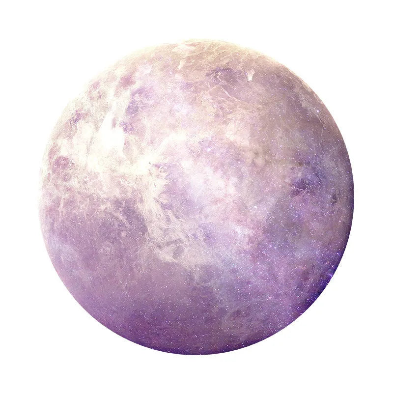 Circular natural rubber laptop cushion with celestial planet pattern on silk cloth backing