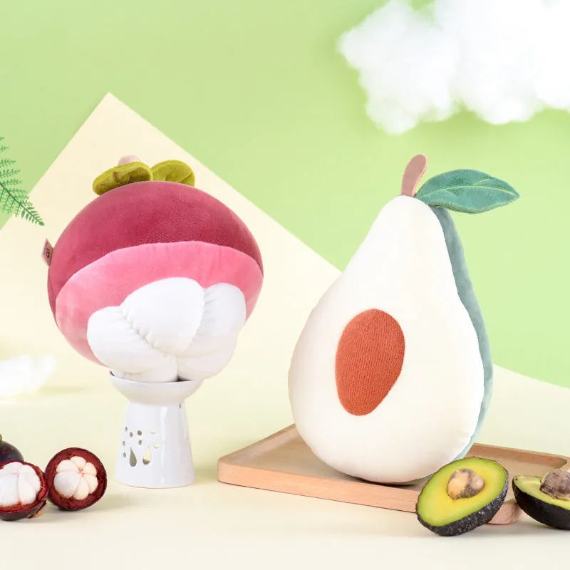 Kawaii plush fruit pillow toy in Peach colour, made of soft cotton with PP Cotton filling, suitable for children birthday gift