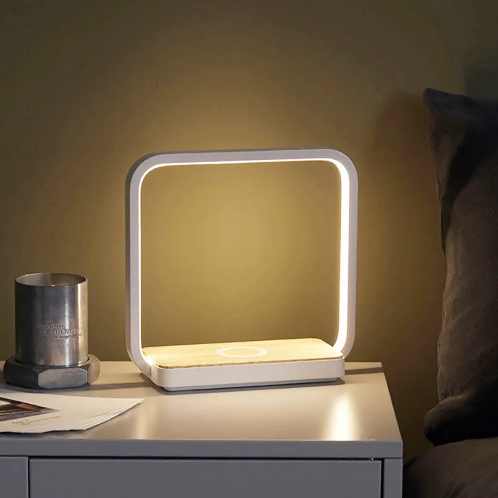 Modern smart bedside lamp with aluminium shade and voice control in white or gold finish