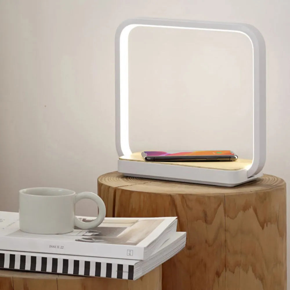 Modern smart bedside lamp with aluminium shade and voice control in white or gold finish