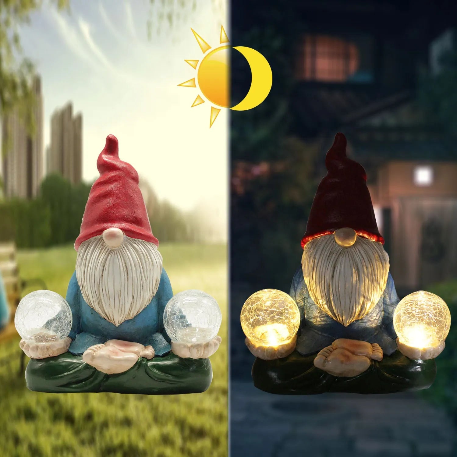 Solar LED resin dwarf doll garden statue with faceless old man design, measuring 27x20cm.