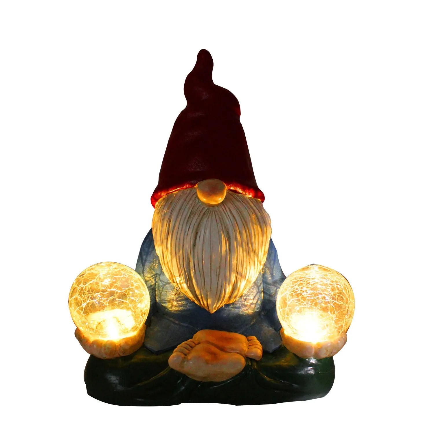 Solar LED resin dwarf doll garden statue with faceless old man design, measuring 27x20cm.