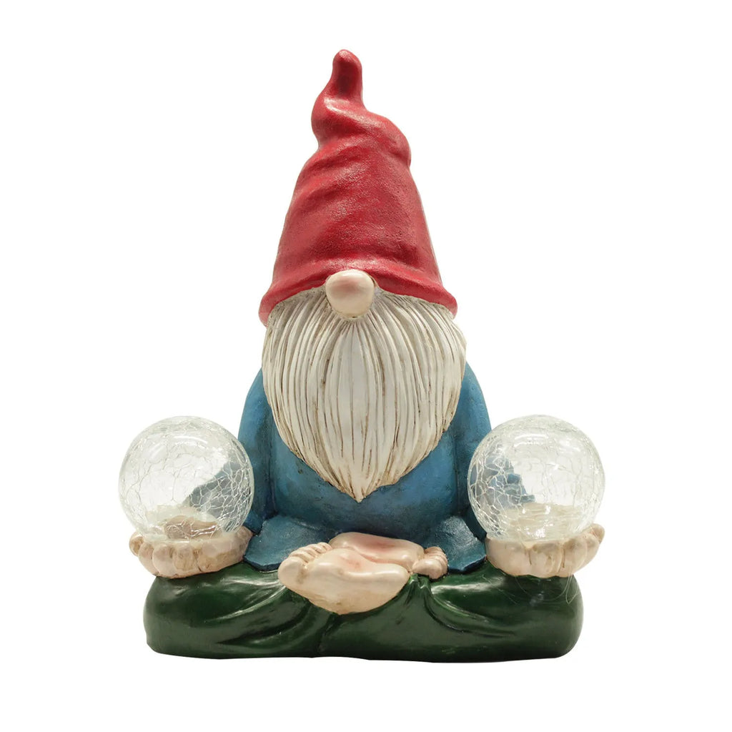 Solar LED resin dwarf doll garden statue with faceless old man design, measuring 27x20cm.