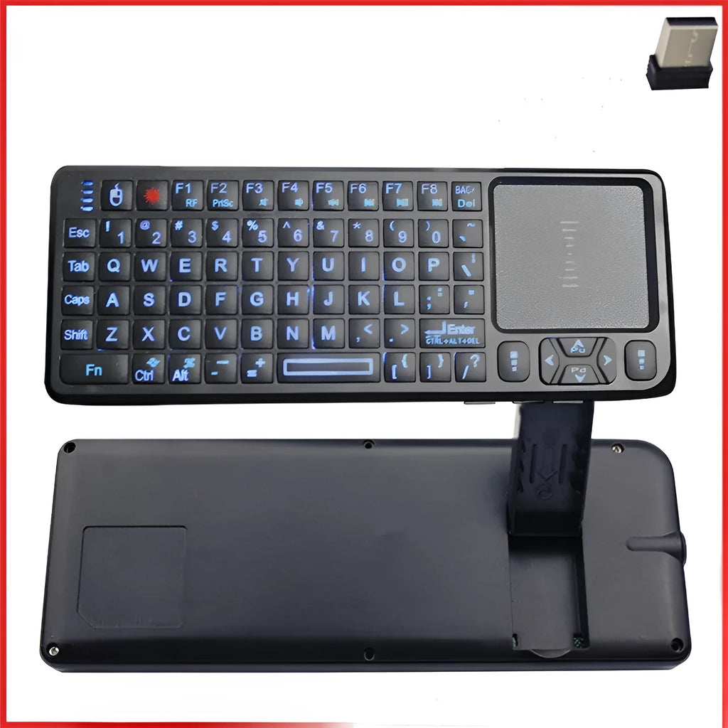 Black wireless mini keyboard with touch screen measuring 151×59×12.5mm for teaching and presentations