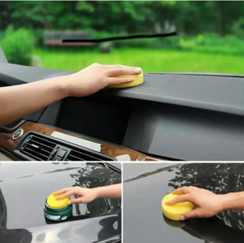 Round head car washing brush with pig bristles and wooden handle on a workbench