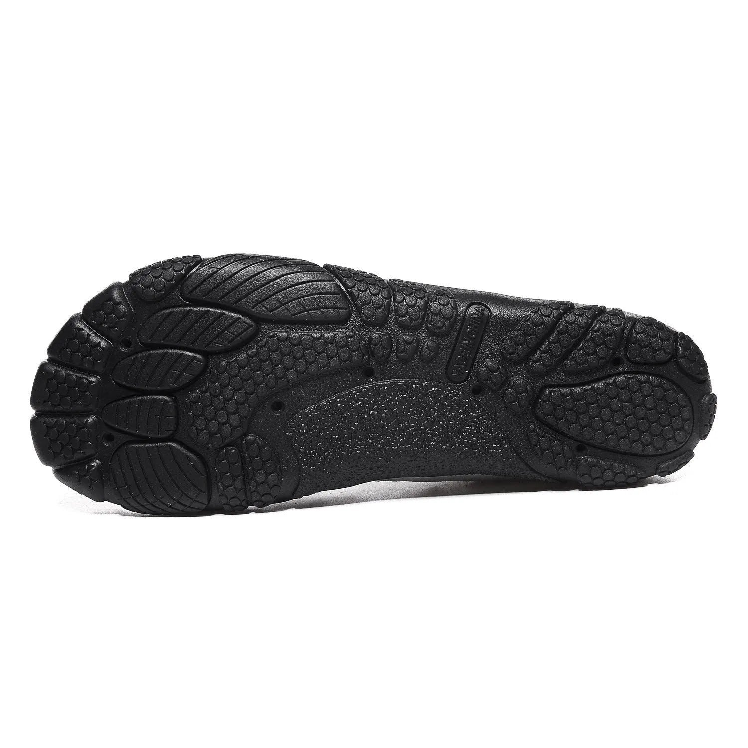Men's and women's mesh water shoes for outdoor river tracing and swimming in black, grey, blue, and purple.