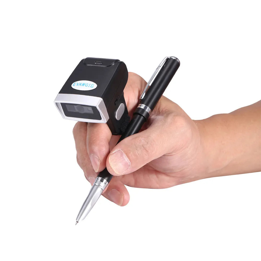 Black ring wearable Bluetooth barcode scanner with USB interface compatible with Apple iOS