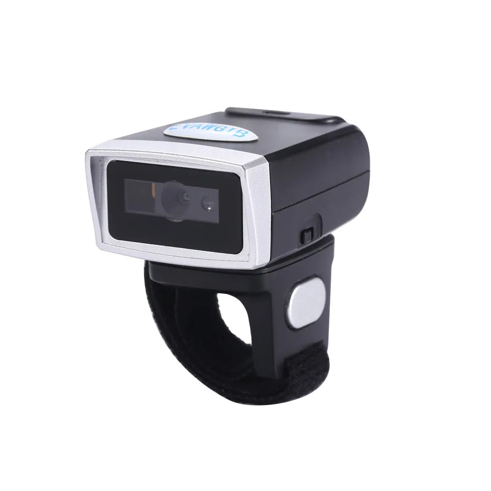 Black ring wearable Bluetooth barcode scanner with USB interface compatible with Apple iOS