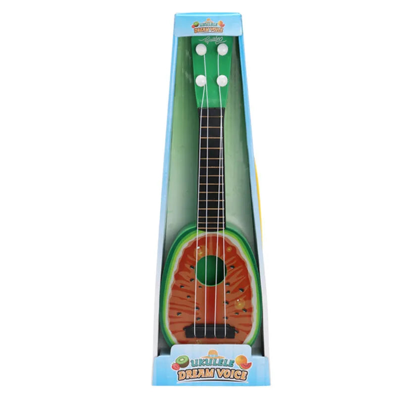 Plastic retro-style ukulele toy for children measuring 38 cm tall with safety construction