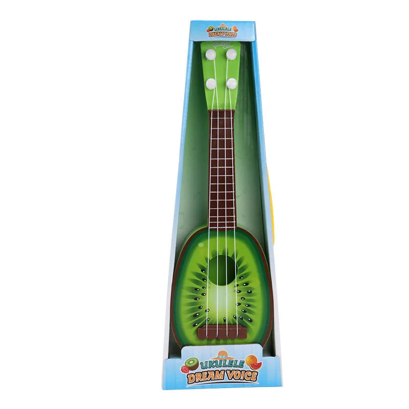 Plastic retro-style ukulele toy for children measuring 38 cm tall with safety construction