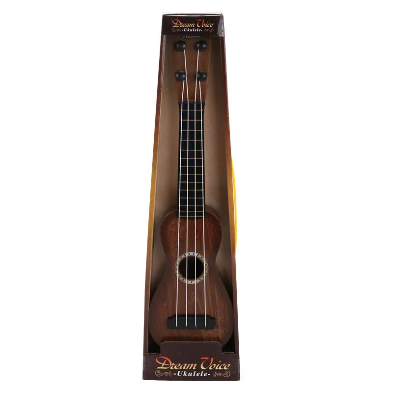 Plastic retro-style ukulele toy for children measuring 38 cm tall with safety construction