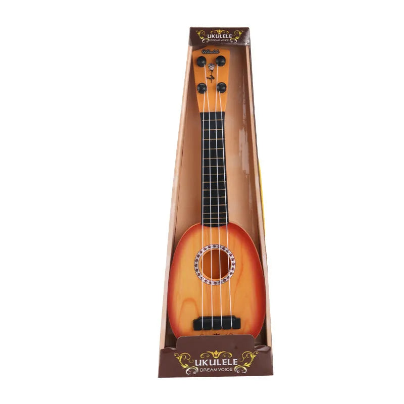 Plastic retro-style ukulele toy for children measuring 38 cm tall with safety construction