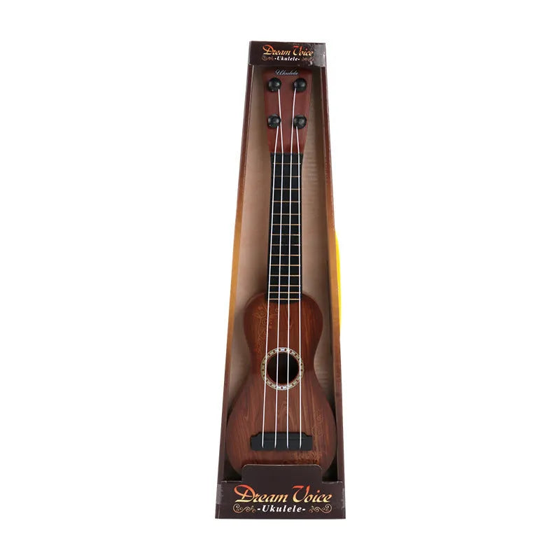 Plastic retro-style ukulele toy for children measuring 38 cm tall with safety construction