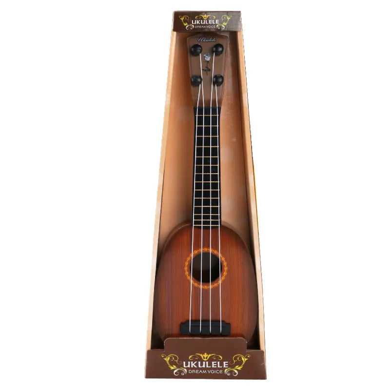 Plastic retro-style ukulele toy for children measuring 38 cm tall with safety construction