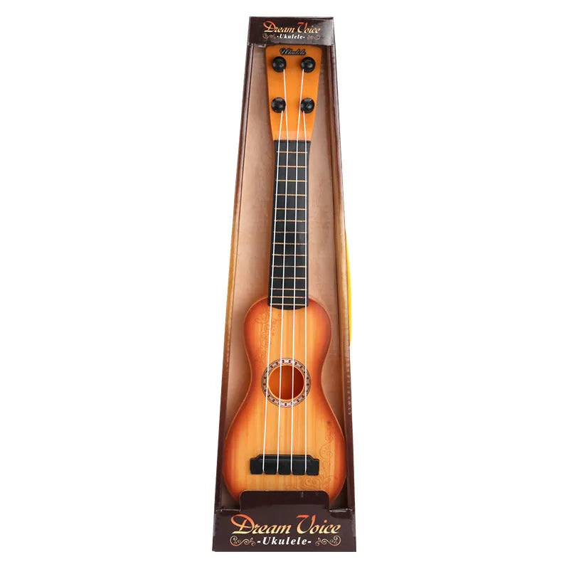 Plastic retro-style ukulele toy for children measuring 38 cm tall with safety construction