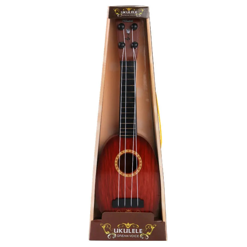 Plastic retro-style ukulele toy for children measuring 38 cm tall with safety construction