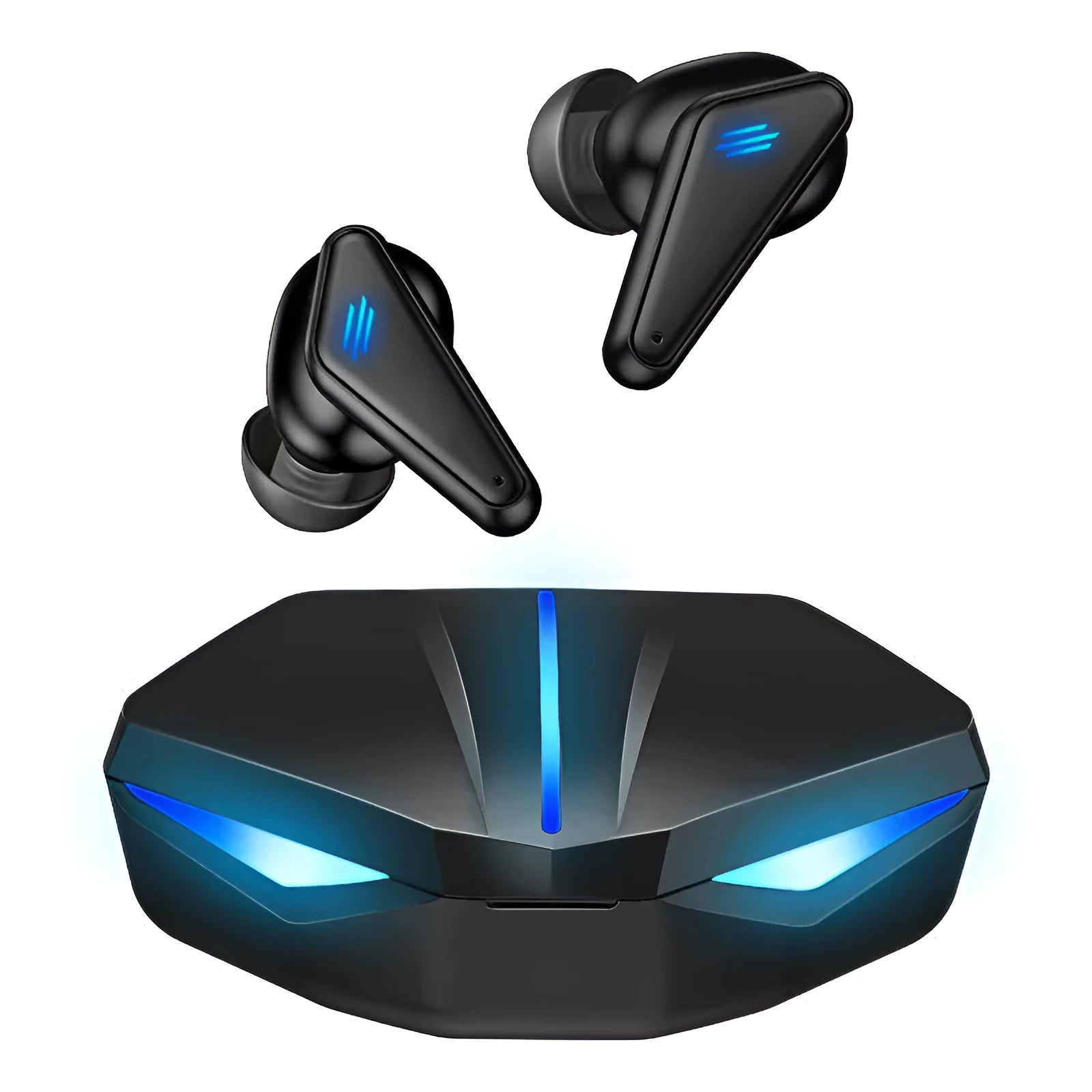 Blue Private Model K55 wireless Bluetooth gaming earbuds with in-ear design.