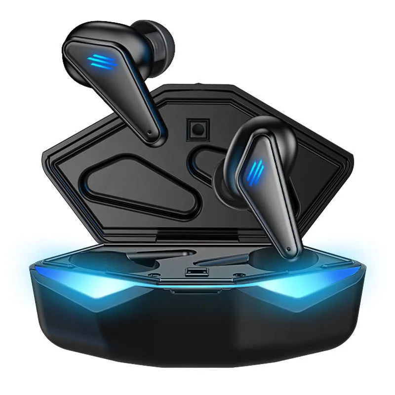 Blue Private Model K55 wireless Bluetooth gaming earbuds with in-ear design.